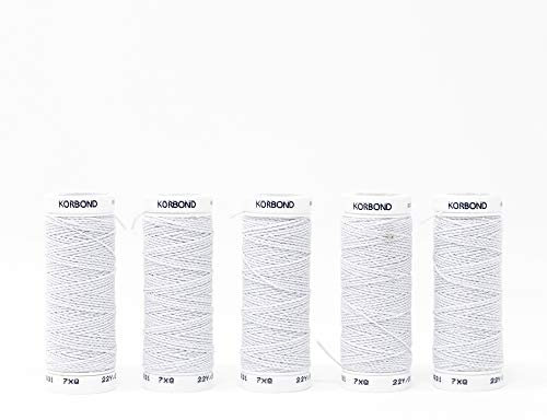 Korbond arricciare Korbond-Bianco-100 m – 5 x 20 m rocchetti di Elastico Ideale per arricciature, Punto Smock, creazioni, riparazioni, Sartoria, Impunture , Bianco, 100m
