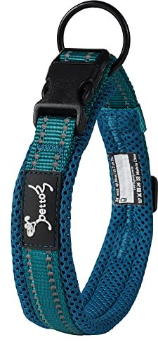 PETTOM Hundehalsband Verstellbare Nylon Hunde Halsband Atmungsaktives Reflektierend Halsband (Blau S)