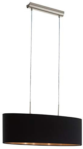 EGLO Pendellampe Pasteri, 2 flammige Textil Pendelleuchte, Hängeleuchte oval aus Stahl und, Stoff, Farbe: Nickel matt, schwarz, kupfer, Fassung: E27, L: 75 cm