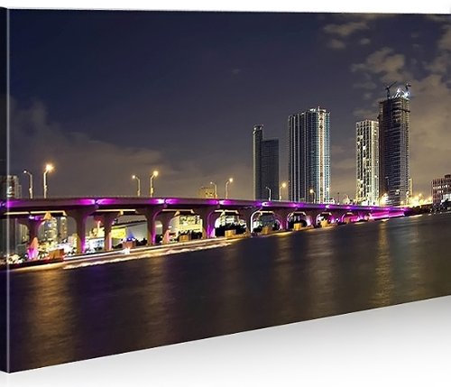 islandburner Bild Bilder auf Leinwand Miami Bridge 1p XXL Poster Leinwandbild Wandbild Dekoartikel Wohnzimmer Marke