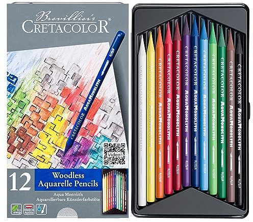 CRETA COLOR 15-25-012 Aqua Monolith | Aquarellierbarer Vollminen-Künstlerstift | 12 Farben