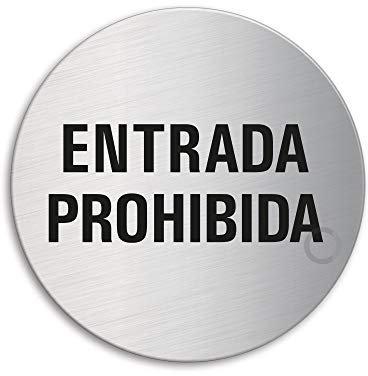 OFFORM DESIGN Placa de Puerta – Entrada Prohibita | Ø 75 mm Letrero Acero Inoxidable Cepillado Mate Fino Auto Adhesivo 39143
