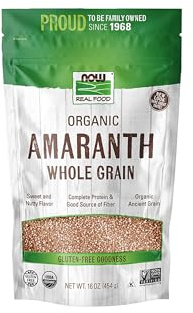 NOW Foods, Organic Amaranth Whole Grain, Source of Protein and Fiber, Gluten-Free, Certified Non-GMO, 16-Ounce (Packaging May Vary)