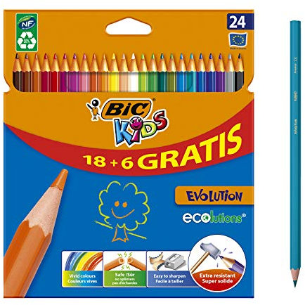 BIC Kids Evolution ECOlutions Lápices para Colorear - colores Surtidos, Blíster de 24 unidades