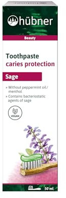 Hübner Zahncreme Karies-Schutz | Mit bakterienhemmenden Wirkstoffen der Salbei-Pflanze| Ohne zugesetztes Fluorid, Pfefferminzöl und Menthol | Frei von Konservierungsmitteln und Schaumbildnern | Vegan