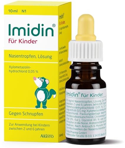 Imidin für Kinder Nasentropfen von Aristo – Schnelle Hilfe bei verstopfter Nase & Schnupfen – Abschwellend & atemerleichternd – Mit Xylometazolin – Für Kinder von 2 bis 6 Jahren – 10 ml