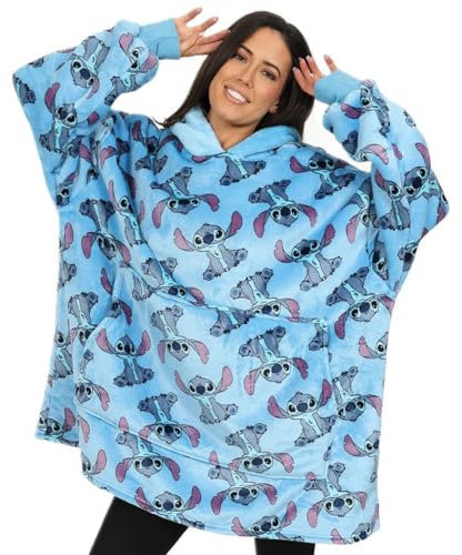 Lilo and Stitch Damen Kapuzenpullover, vollständig gefüttert, luxuriös, übergroße Fleecedecke, Blau, blau, Einheitsgröße