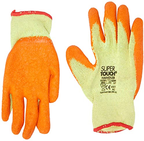 Supertouch Latex Coated Rubber Safety Gloves - 1 Pair - Orange - 7/Small
