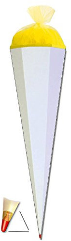 alles-meine.de GmbH Schultüte - Rohling - Weiß/Gelb - 35 cm - mit Filzabschluß - Zuckertüte - zum Basteln, Bemalen und Bekleben Bastelschultüte