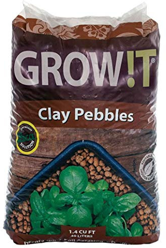 GROW!T GMC40l - 4mm-16mm Clay Pebbles, Brown, (40 Liter Bag) - Made from 100% Natural Clay, Can be used for Drainage, Decoration, Aquaponics, Hydroponics and Other Gardening Essentials