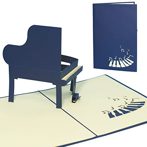 LINPOPUP®, LIN17126, Pop Up 3D Karte, Pop UP Karte Musik, Geburtstagskarte, Glückwunsch Karte, Musik, Piano, N129