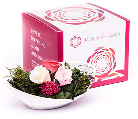 Rosen-Te-Amo |Echte Konservierte Blumen-Arrangement, duftend, handgemacht mit echten Foliage Geburtstagsgeschenk für Frauen, Rosen Geschenke für Mama|Blume zum Weihnachten, Valentinstag, Muttertag