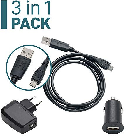 Slabo Set 3 en 1 pour Amazon Fire 7-Tablet | Kindle Paperwhite Câble de Données Micro USB | Mini Chargeur pour Voiture | Chargeur USB Slim - Noir