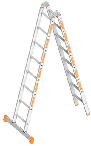 Layher 1056016 Klappleiter Topic, Aluminiumleiter 2x8 Sprossen, klappbar, beidseitig begehbar, Länge 4.71 m