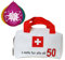 Geschenkset zum 50. Geburtstag Tasche 1. Hilfe für alle ab 50 und 5 Luftballons