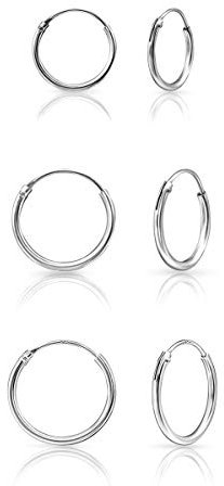DTPsilver® 3 Paare Kleine/Mittelgroße Creolen Ohrringe 925 Sterling Silber - Dicke 1.2 mm - Durchmesser 12, 14, 16 mm