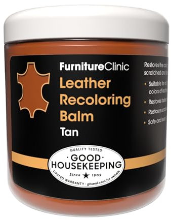 Furniture Clinic Leather Recolouring Balm - Leather Colour Restorer for Sofas, Leather Colour Repair for Faded & Scratched Leather Upholstery, Car Seats, Shoes and Clothing - 16 Colours (Tan)