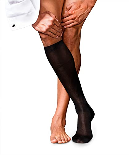 FALKE Men's No. 4 Knee-High Socks, Silky Soft, Breathable, Quick Drying, Pure Luxurious Silk, Designer Stockings, Black (Black 3000), 6.5-7.5, 1 Pair