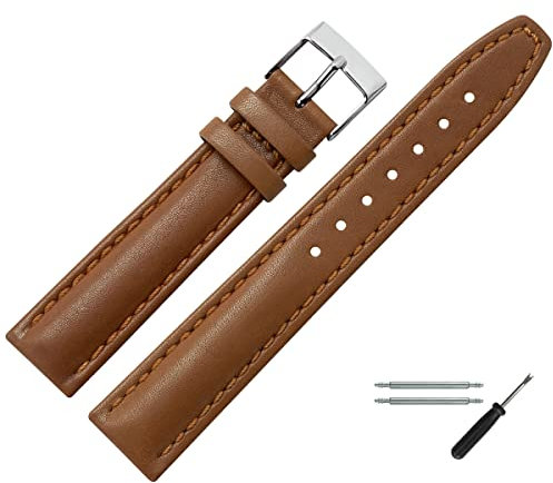 MARBURGER Uhrenarmband 18mm Leder Braun Silber Glatt Mit Naht - Montage Set 2891834000120