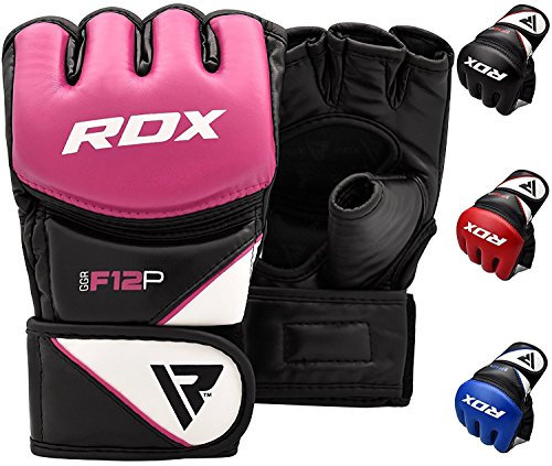 RDX MMA Gants d'entraînement, Maya Hide Cuir, Mitaines Boxe Grappling Sparring, Ventilé Ouvert Paume, Protection Poignet Main, Kickboxing, Muay Thaï, Arts Martiaux Combat Gloves, Homme Femme, Rose, S