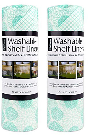 DII Kühlschrank- und Regaleinlagen, Nicht klebend, zuschneidbar, maschinenwaschbar, 30,5 x 50,8 cm, Aqua Dahlia, 2 Stück