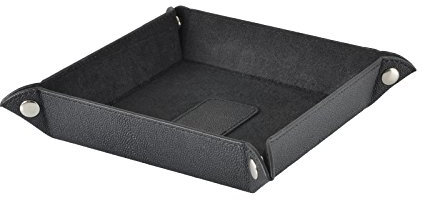 XS-Stock Black Faux Leather Tray Holder Coins Cash Keys Jewellery Trinkets Storage 19cm