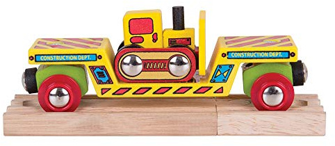 Bigjigs Rail Wooden Bulldozer Low Loader - Most Other Major Wooden Rail Brands Are Compatible