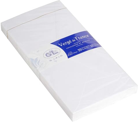 Clairefontaine Lalo 22750L Umschläge Vergé de France (perfekt für Ihre Einladungen, DL, 11 x 22 cm, 25 Umschläge) extra weiß