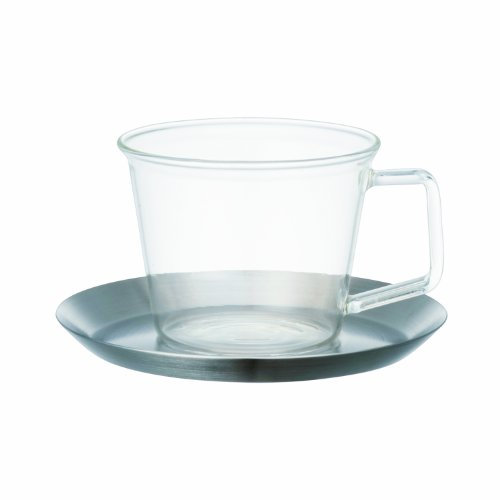 KINTO CAST 23085 Kaffeetasse und Untertasse, 220 ml, Edelstahl, hitzebeständiges Glas, spülmaschinenfest