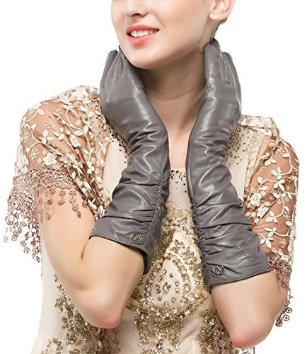 Nappaglo Damen Winter Lange Leder Handschuhe aus echtem Nappaleder Touchscreen Party Fausthandschuhe (XXL (Umfang der Handfläche:21.6-22.8cm), Grau(Non-Touchscreen))