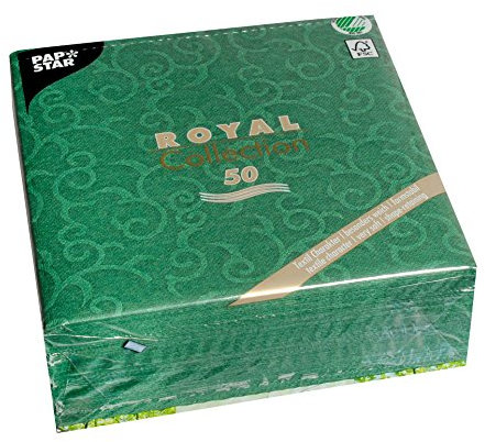 Papstar, 50 Servietten ROYAL Collection 1/4-Falz 40 cm x 40 cm dunkelgrün Casali, #84884