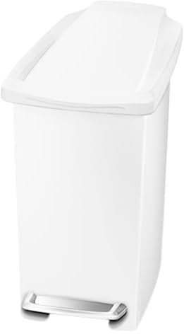 simplehuman CW1332 10L Slim Pedal Bin, Small Bin for Bathroom Bedroom Office, Strong Steel Pedal, Slim Space-Saving Shape, White Plastic
