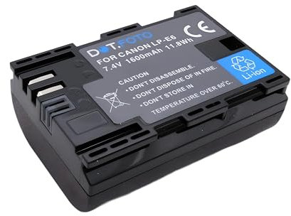 Dot.Foto LP-E6 Premium 7.4v / 1600mAh Rechargeable Battery for Canon EOS R R5 5D Mark II 5D Mark III 5DS 5DS R 6D 6D Mark II 7D 7D Mark II 60D 60Da 70D 80D 90D