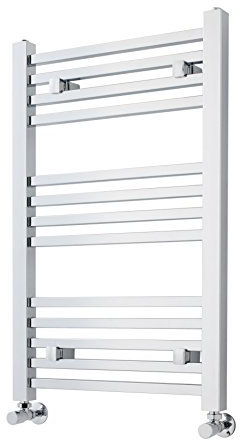 Nuie Radiator MTY108 | Modern Bathroom Vertical Square Heated Ladder Towel Rail, 800mm x 500mm, Chrome, Set of 2 Pieces
