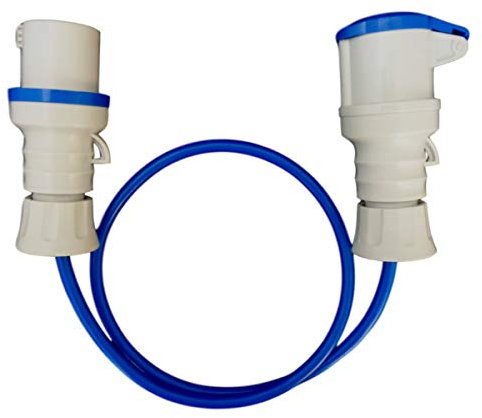1 Metre Blue Caravan Hook Up/Extension Cable 2.5mm Arctic Grade Cable (230/240V) with 32 Amp Blue Plug & 32 Amp Blue - Professionally assembled by MCD Electrical