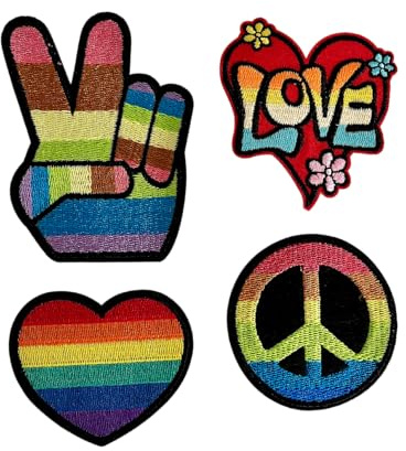 Gestickte Hippie Applikationen Aufbügler Aufnäher Flower Power Love & Peace 60er 70er Jahre
