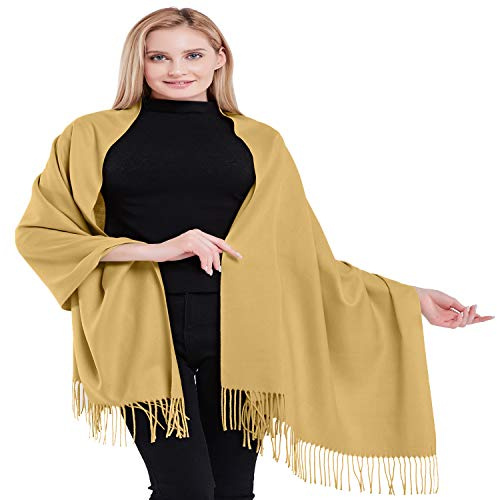 CJ Apparel Dark Cream Gold 100% Cashmere 2 Ply Shawl Pashmina Scarf Wrap Stole Hand Made in Nepal