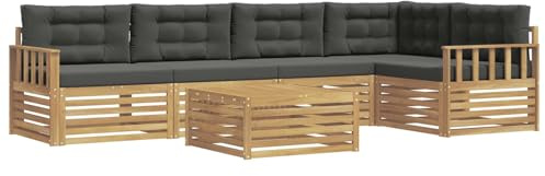 vidaXL Outdoor-Sofagarnitur 6 pcs Weiß und Anthrazit Polyester, Patio Ecksofa, modernes Lounge-Set für draußen, wetterfestes Gartenmöbel für die Terrasse, Bequeme Sitzgelegenheit
