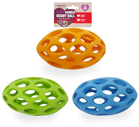Rosewood Cyber Rubber Lattice Rugby Ball for Dogs - Tough, Interactive Dog Toy for Chewing, Fetch and Play - Non-Toxic Rubber - Suitable for Adult Dogs and Puppies - Assorted Colours (1pc)