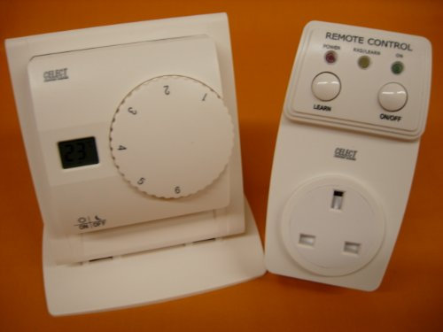 Celect Dial Setting RF 433MHz Wireless Room Thermostat with Plug In Control Receiver & Stand for Cooling / Heating