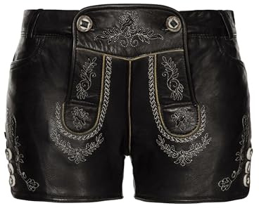 Stockerpoint Damen Lederhose Mona I Größe 32-42 I Bequeme Trachtenhose mit Stickerei & edlen Knöpfen in Hornoptik I Aus 100% hochwertigem Leder I Perfekt für Trachten & Festlichkeiten