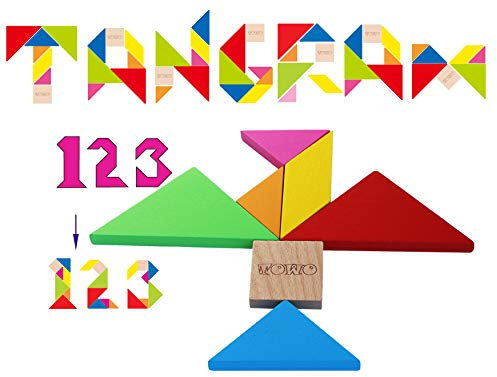 TOWO Tangram Puzzle Enfant en Bois - Jeux de Voyage avec boîte colorée et Plus de 200 Motifs. Casse Tete de logique pour Apprendre Les Formes géométriques. Montessori pour Enfants et pour Adultes