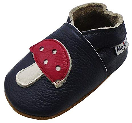 Mejale Weiche Sohle Leder Babyschuhe Lauflernschuhe Krabbelschuhe Kleinkind Kinderschuhe Hausschuhe Karikatur Blume 0-6 Monate,Marineblau,17/18 EU
