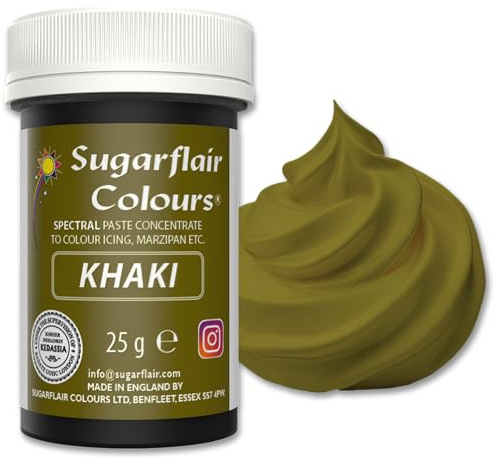 Sugarflair Khaki Food Colouring Paste 25g | Concentrated Khaki Food Dye for Fondant, Buttercream, Cake Decorating and More - Vegan, Kosher, Bake-Stable