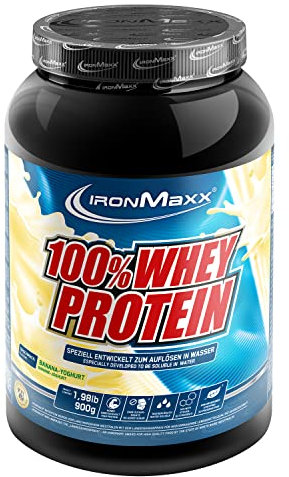 100% Whey Protein Pulver 900g Banana Yoghurt - Leckerer High Protein Shake, 38g Eiweiß pro Portion, Power Drink für intensives Muskel-Training, Mit BCAAs und EAAs