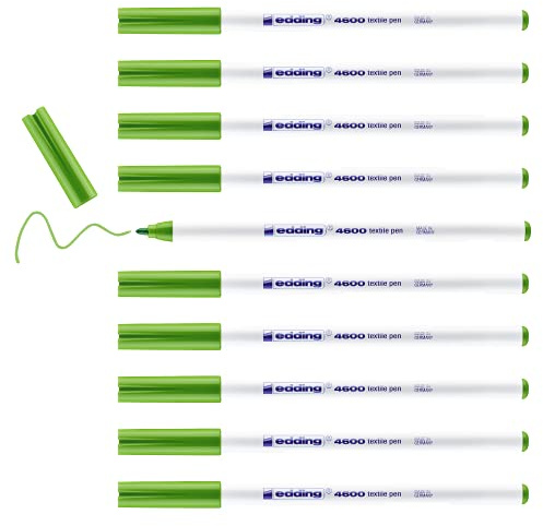 edding 4600 textile pen - light green - box of 10 - round nib 1 mm - permanent fabric pens for drawing on textiles, wash-resistant to 60 °C - fabric pen