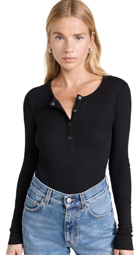 Splendid Women's Thermal Forever Henley Top, Black, XL