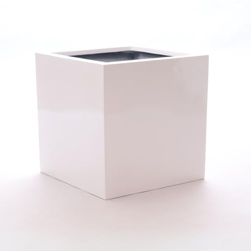 Elegant Einrichten Blumenkübel Fiberglas quadratisch 48x48x48cm Hochglanz weiß.