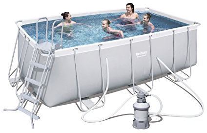 Bestway® Power Steel™ Aufstellpool-Set mit Sandfilteranlage 412 x 201 x 122 cm, grau, eckig