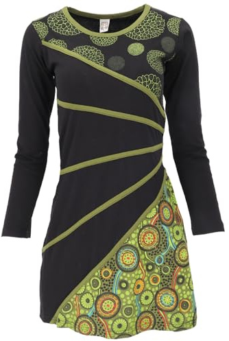 GURU SHOP Hippie Minikleid Boho chic, Wickeloptik, Tunika | Baumwolle, dezenter Druck, Armbündchen, kurze Kleider, normale Passform
